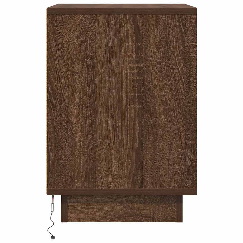 Mesa de cabeceira com luzes LED 38x34x50 cm carvalho castanho