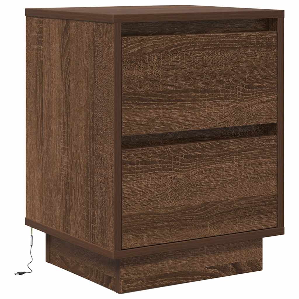 Mesas cabeceira c/ luzes LED 2 pcs 38x34x50cm carvalho castanho