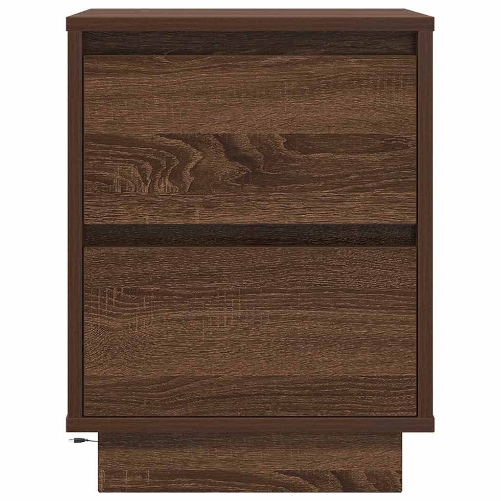 Mesas cabeceira c/ luzes LED 2 pcs 38x34x50cm carvalho castanho