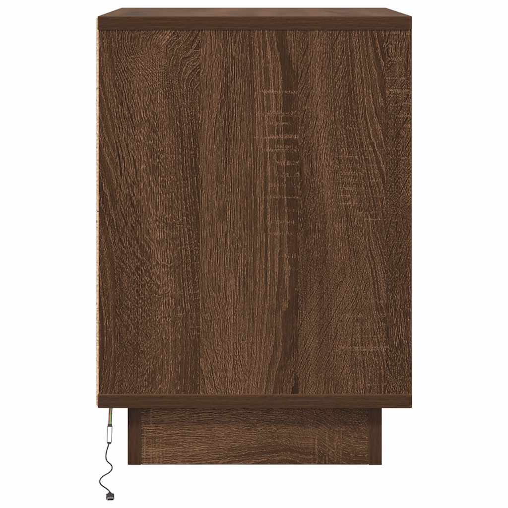 Mesas cabeceira c/ luzes LED 2 pcs 38x34x50cm carvalho castanho
