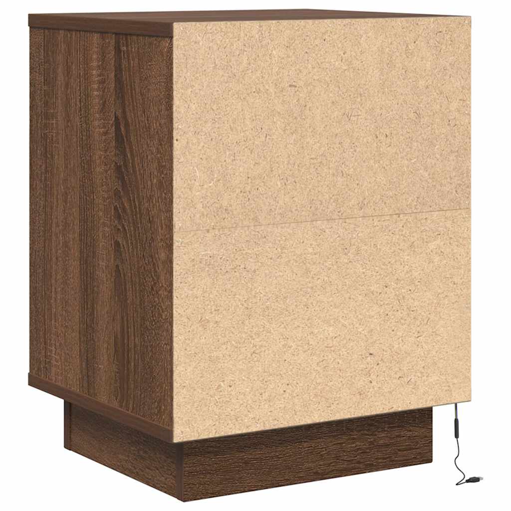 Mesas cabeceira c/ luzes LED 2 pcs 38x34x50cm carvalho castanho