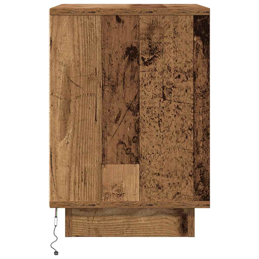 Mesa de cabeceira com luzes LED 38x34x50 cm madeira velha