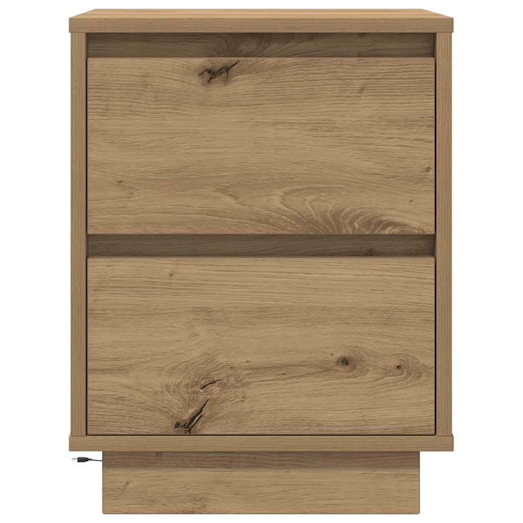 Mesas cabeceira c/ luzes LED 2pcs 38x34x50cm carvalho artesanal