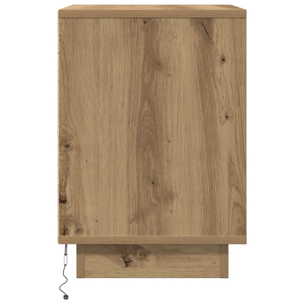 Mesas cabeceira c/ luzes LED 2pcs 38x34x50cm carvalho artesanal