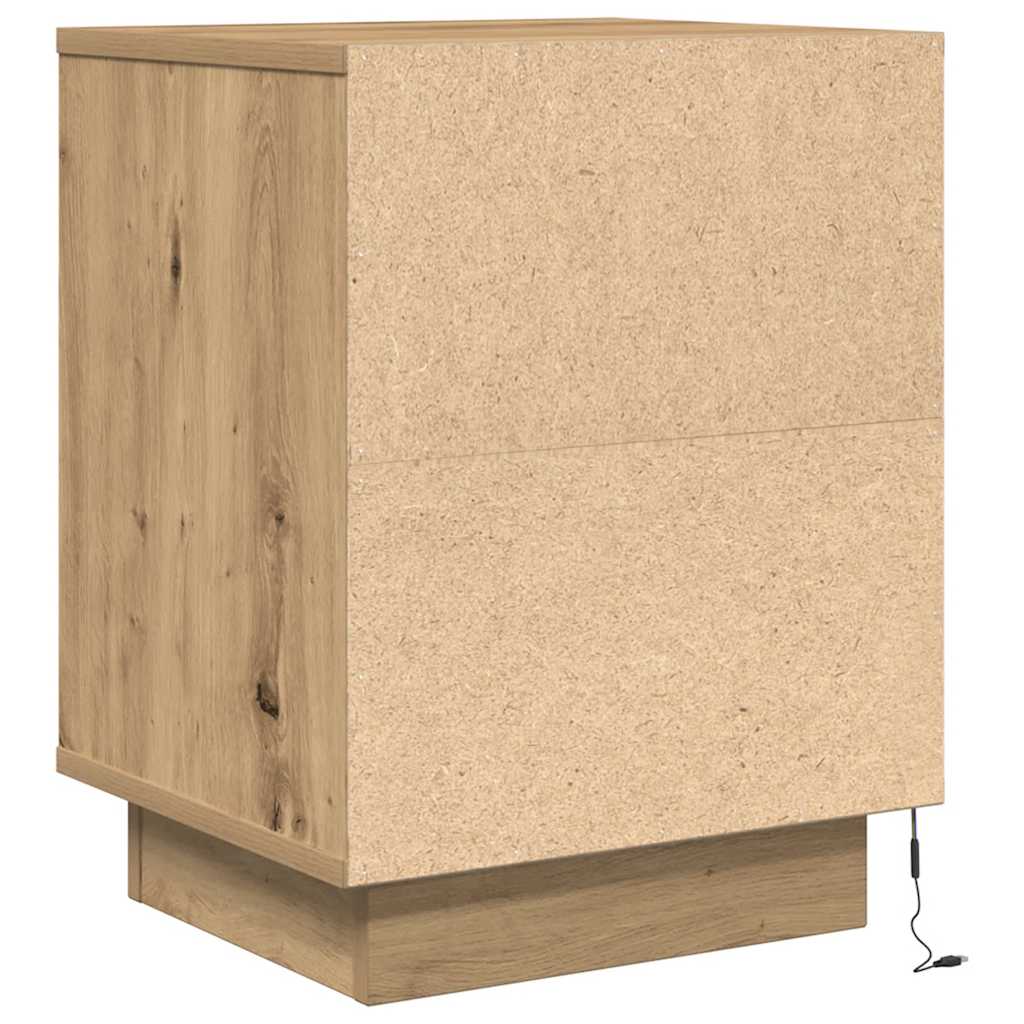 Mesas cabeceira c/ luzes LED 2pcs 38x34x50cm carvalho artesanal