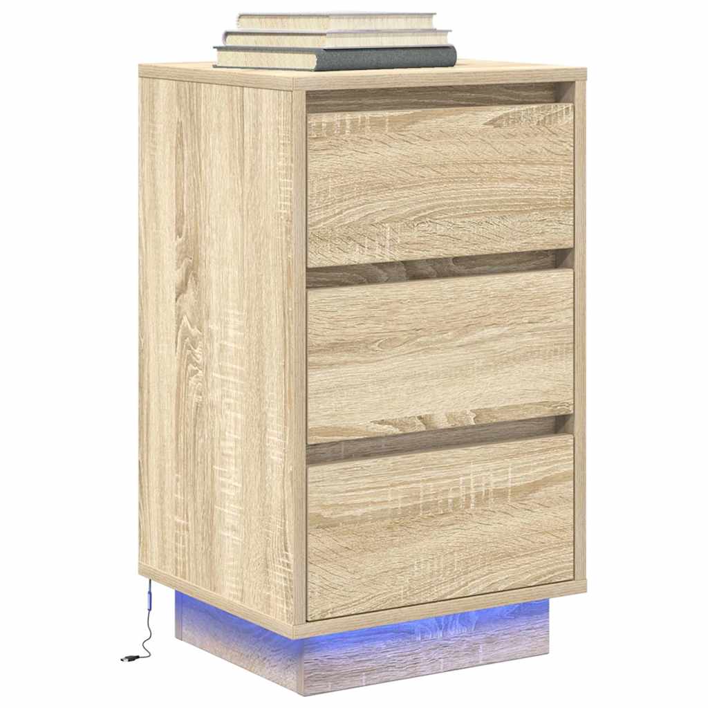 Mesa de cabeceira com luzes LED 38x34x65 cm carvalho sonoma