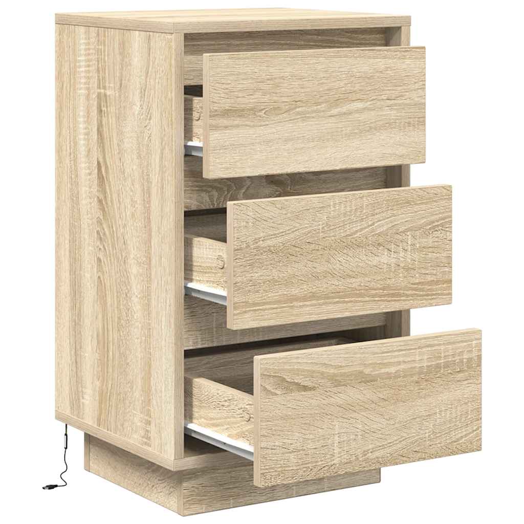 Mesa de cabeceira com luzes LED 38x34x65 cm carvalho sonoma