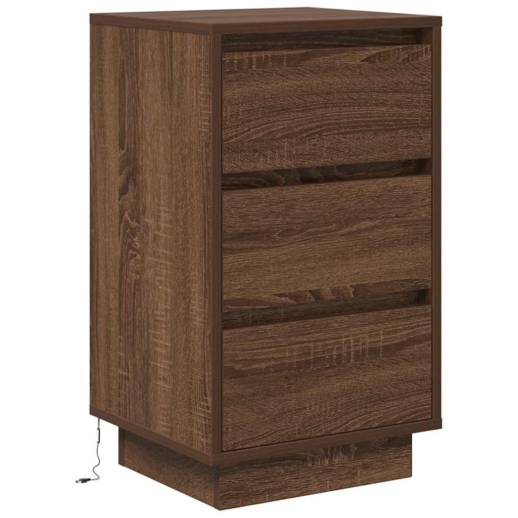 Mesa de cabeceira com luzes LED 38x34x65 cm carvalho castanho