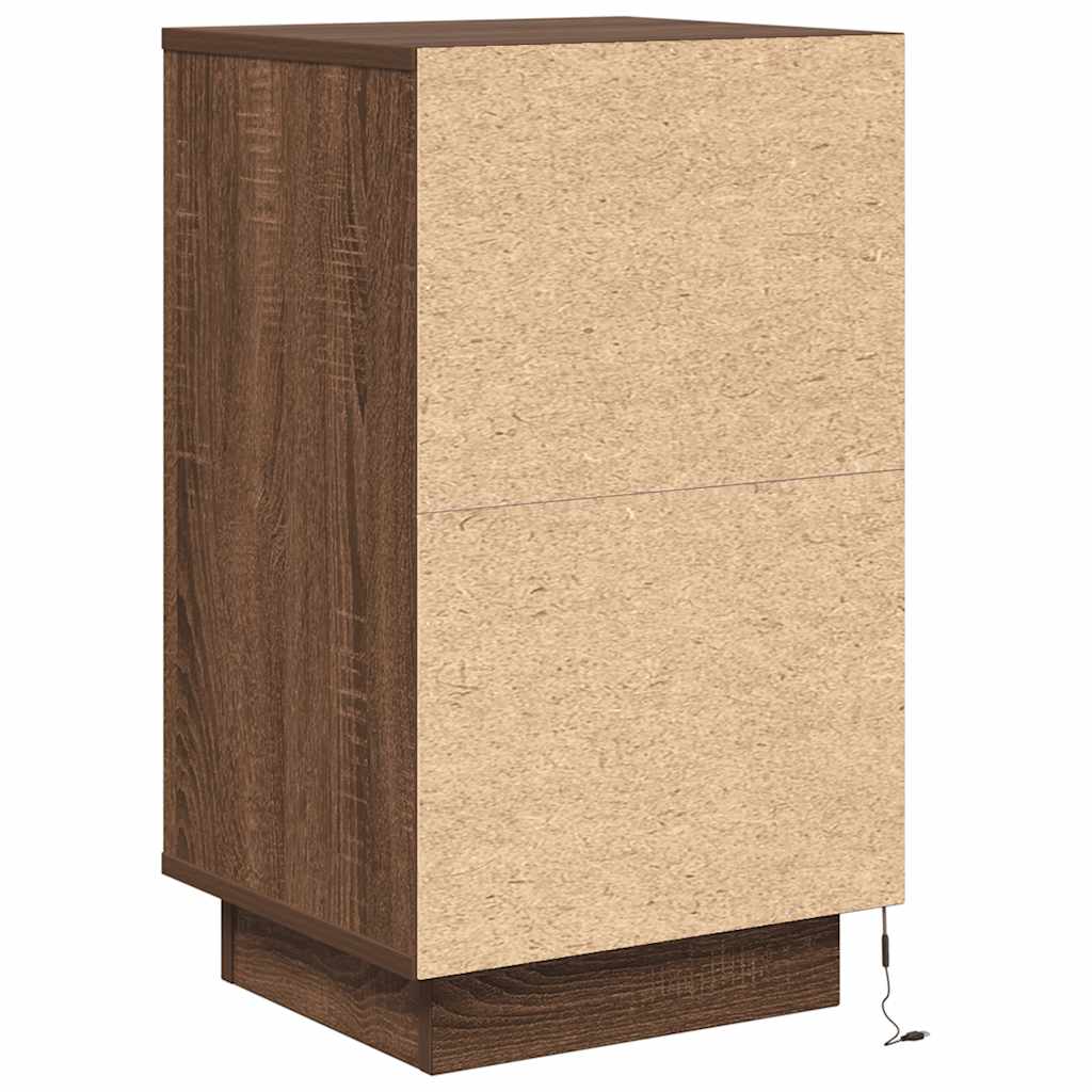 Mesa de cabeceira com luzes LED 38x34x65 cm carvalho castanho