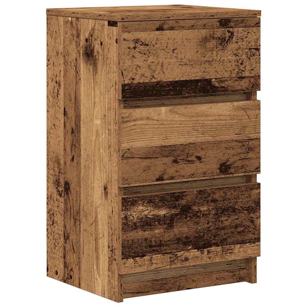 Mesas de cabeceira 3 gavetas 2 pcs 39x35x65cm madeira velha