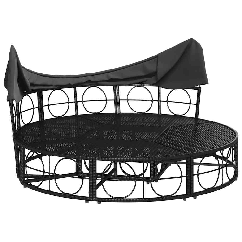 Cama lounge de exterior c/ toldo e almofadões vime PE preto
