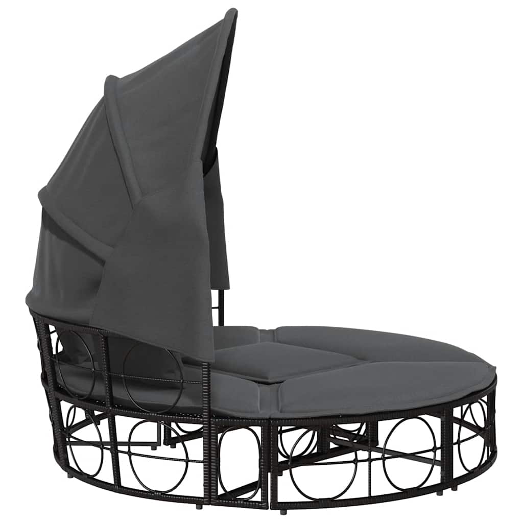 Cama lounge de exterior c/ toldo e almofadões vime PE preto