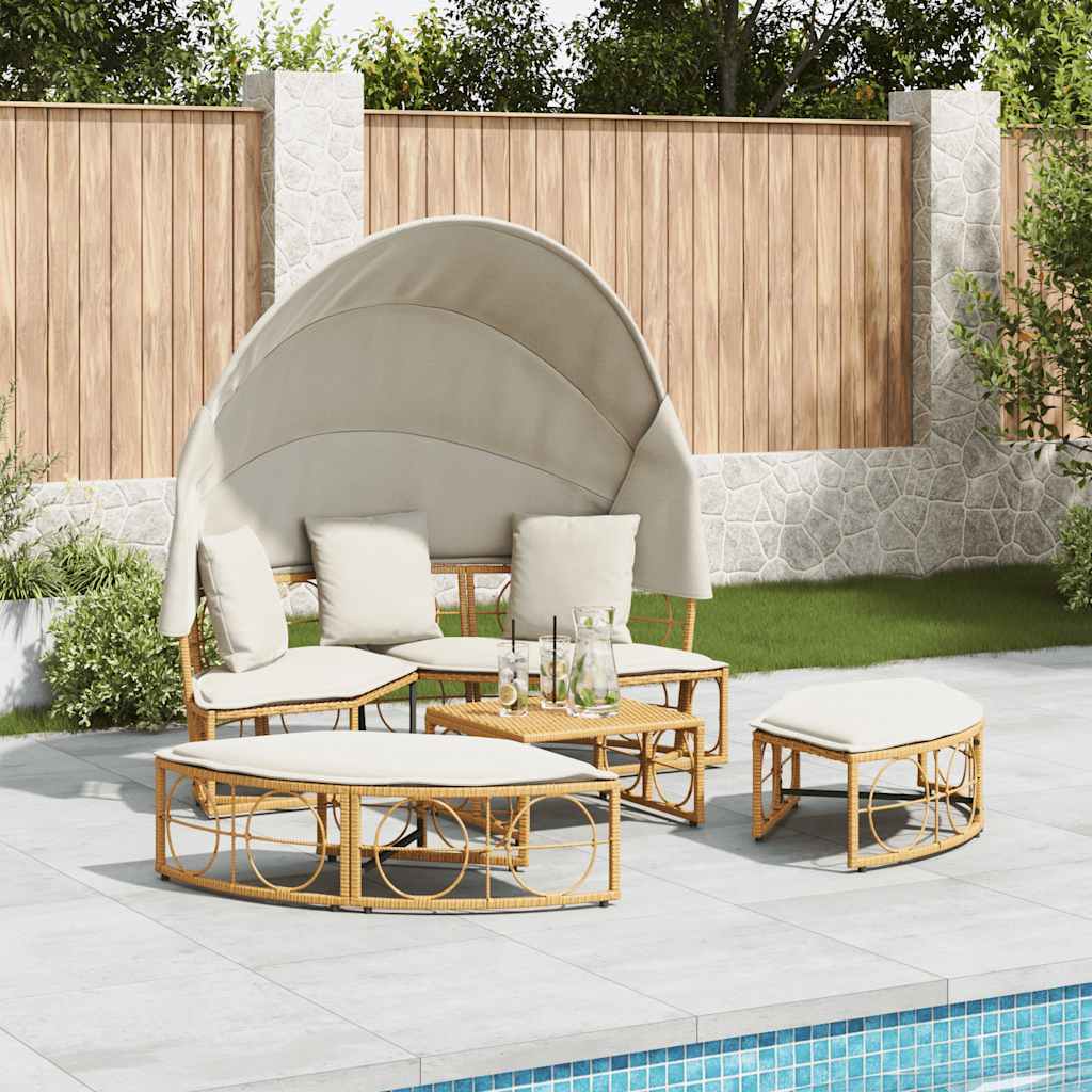 Cama lounge de exterior c/ toldo e almofadões vime PE