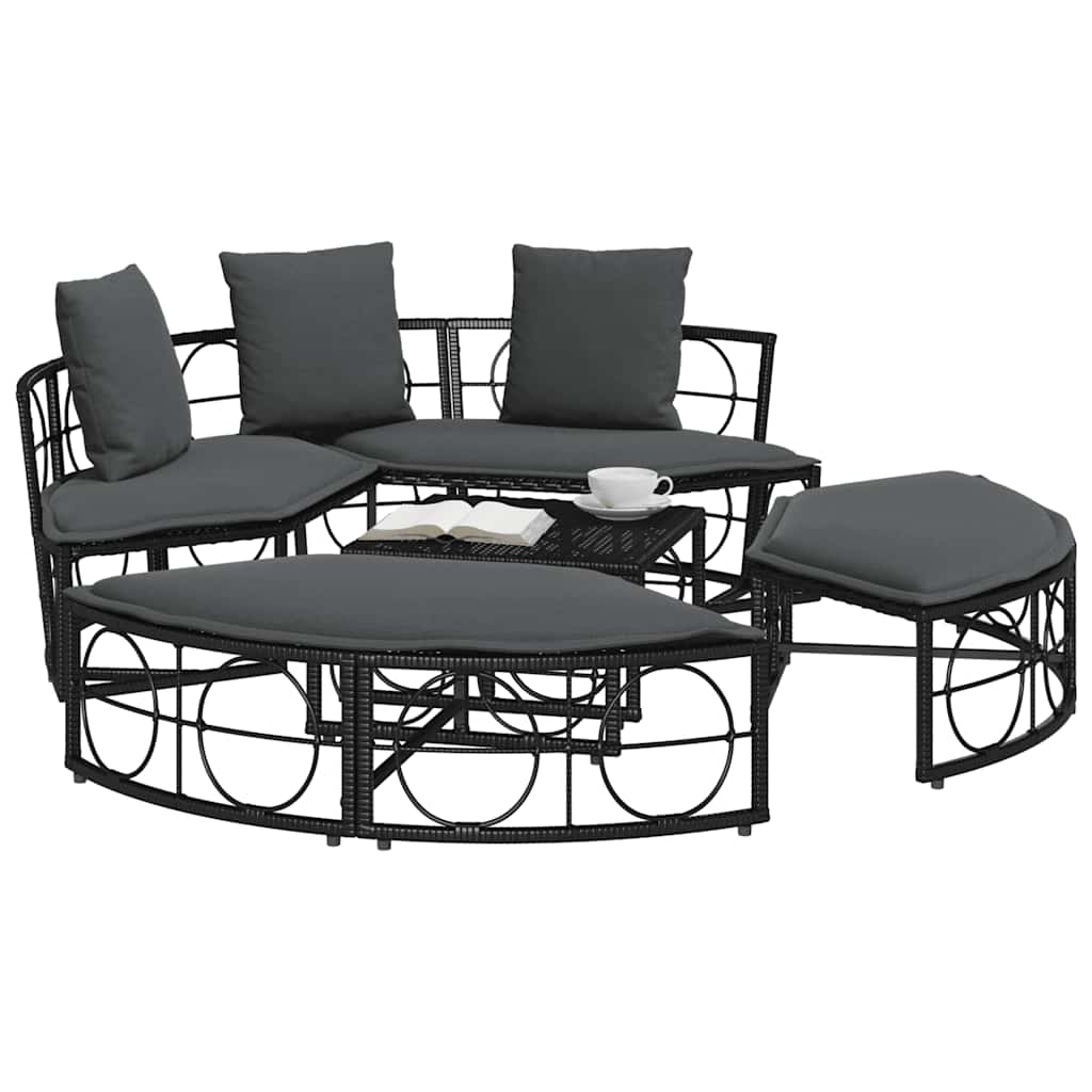 Cama lounge de exterior sem toldo vime PE preto