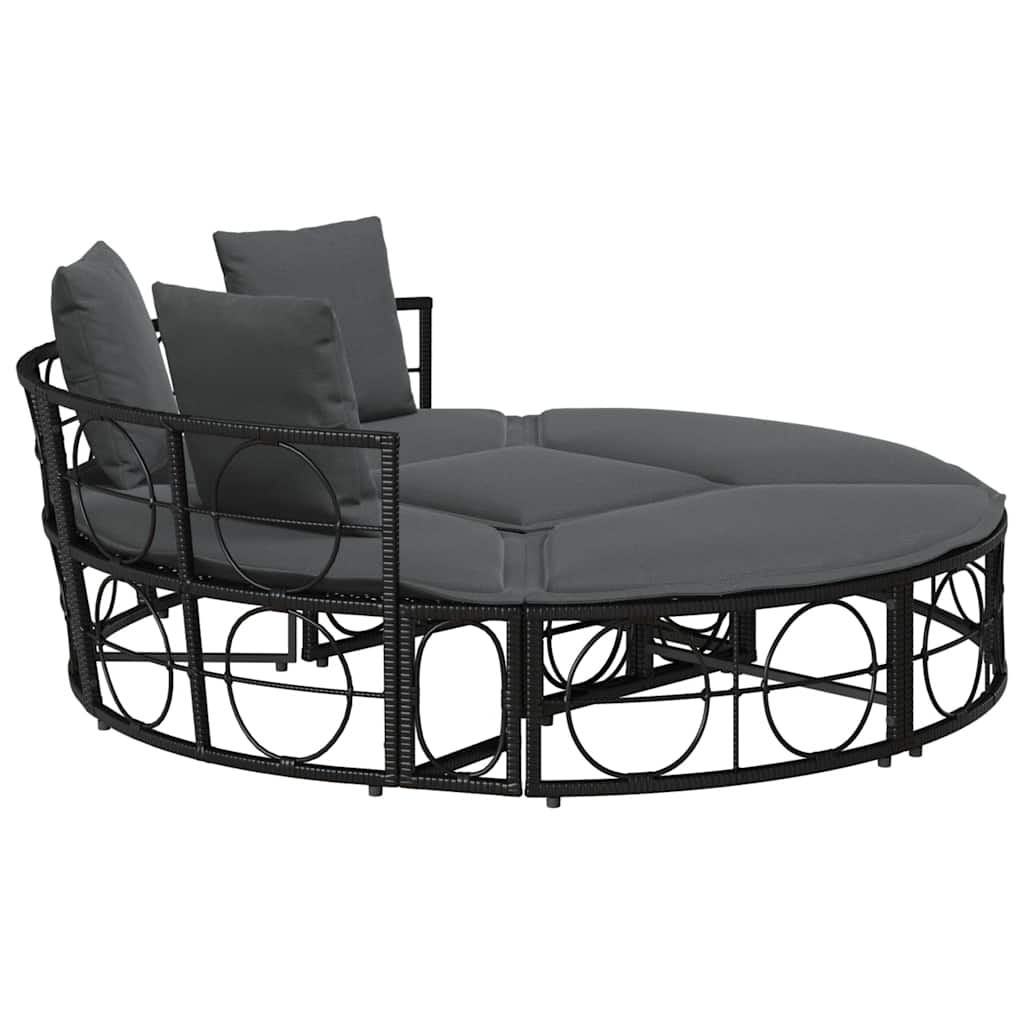Cama lounge de exterior sem toldo vime PE preto