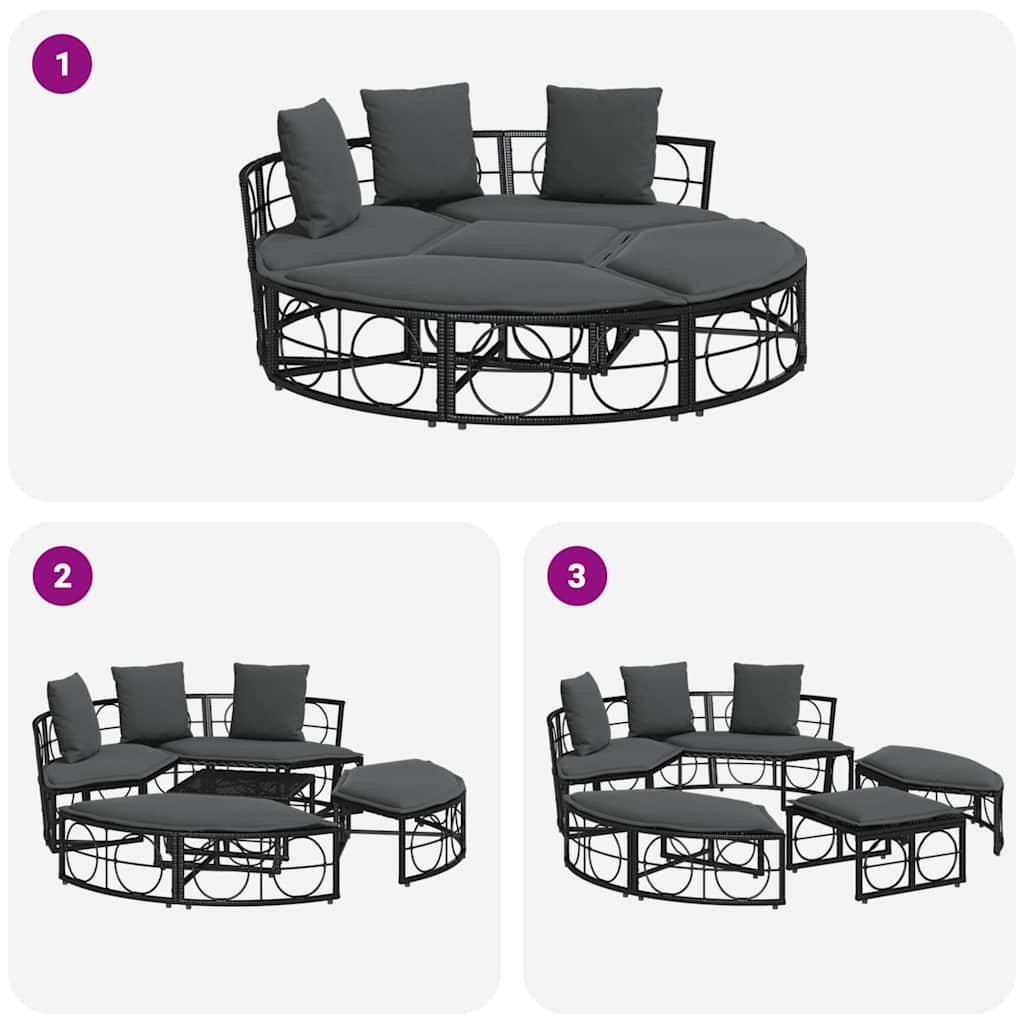 Cama lounge de exterior sem toldo vime PE preto