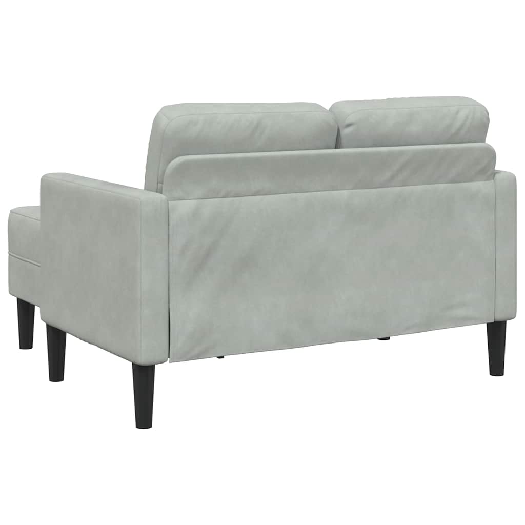 Sofá 2 lugares com Chaise em L 125 cm veludo cinzento-claro
