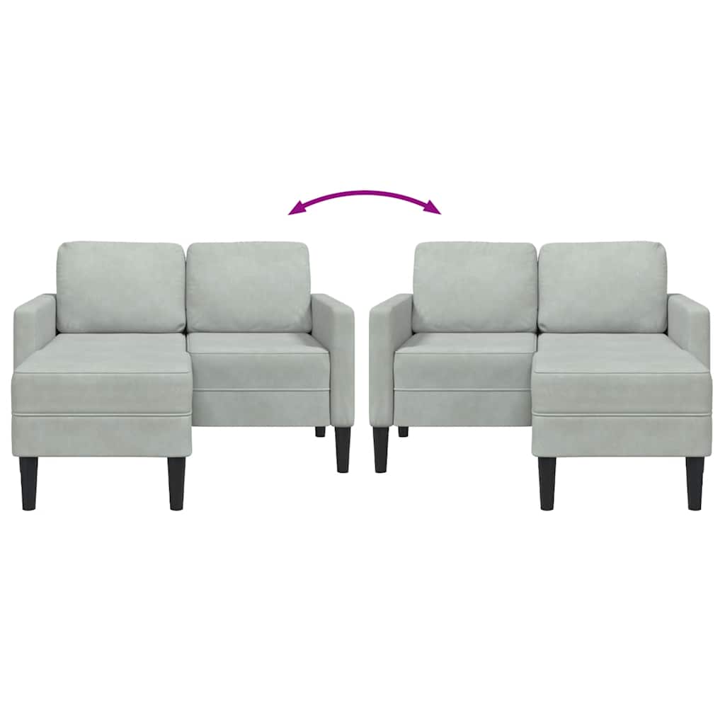 Sofá 2 lugares com Chaise em L 125 cm veludo cinzento-claro