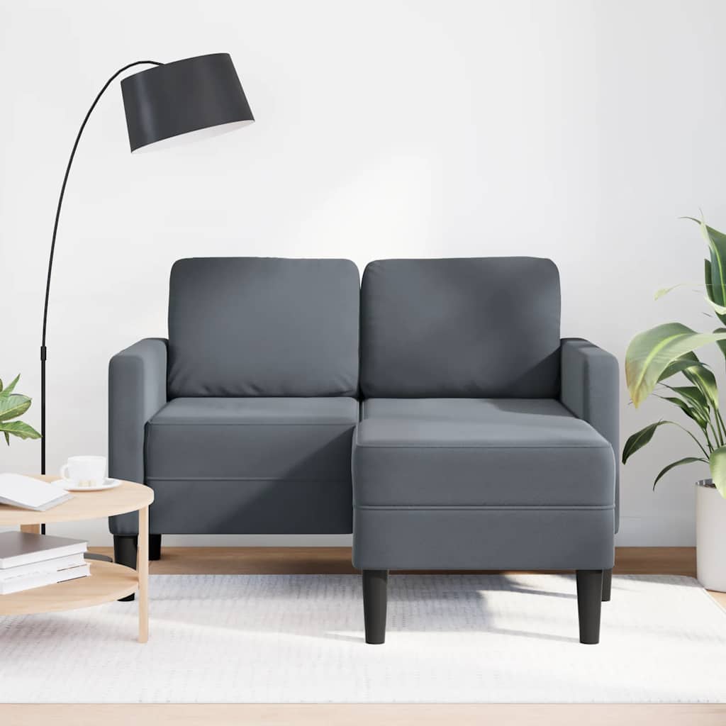 Sofá 2 lugares com Chaise em L 125 cm veludo cinzento-escuro