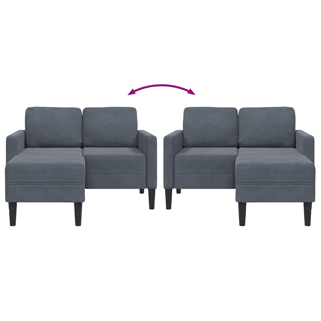 Sofá 2 lugares com Chaise em L 125 cm veludo cinzento-escuro