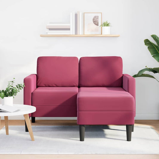 Sofá 2 lugares com Chaise em L 125 cm veludo vermelho tinto
