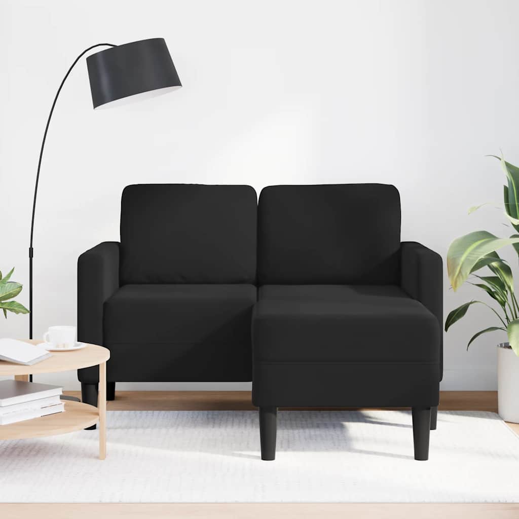 Sofá de 2 lugares com chaise em L preto 125 cm veludo