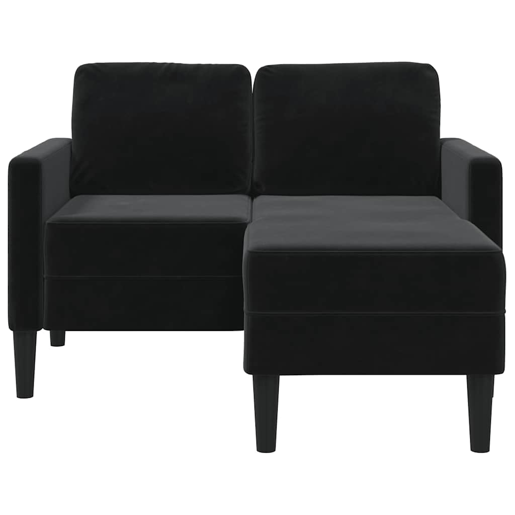 Sofá de 2 lugares com chaise em L preto 125 cm veludo