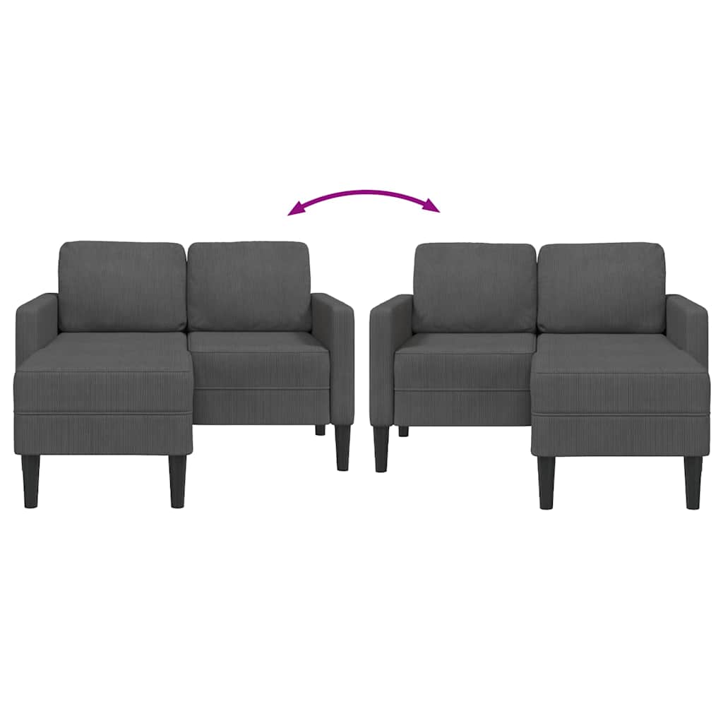 Sofá de 2 lugares com chaise em L cinza escuro 125 cm linho