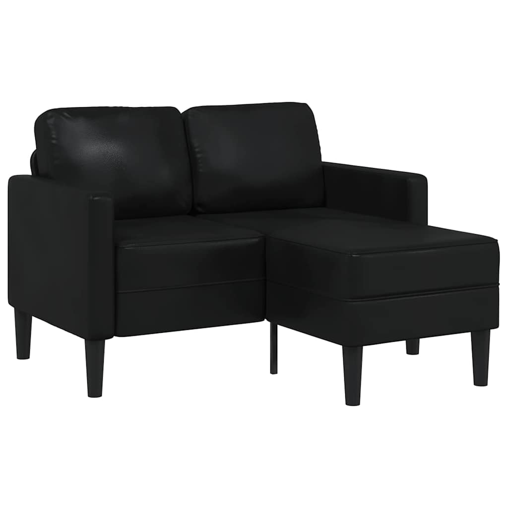 Sofá de 2 lugares com chaise em L, preto, 125 cm, couro sintético