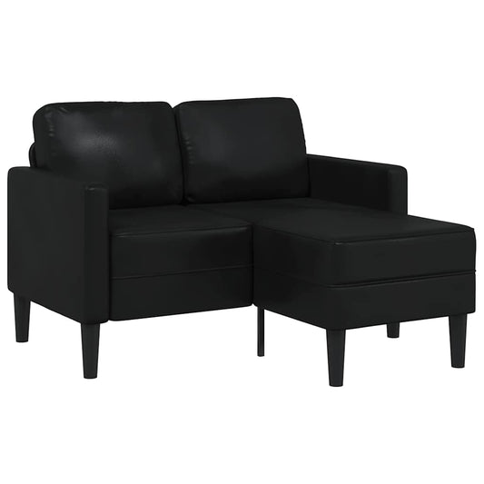 Sofá de 2 lugares com chaise em L, preto, 125 cm, couro sintético