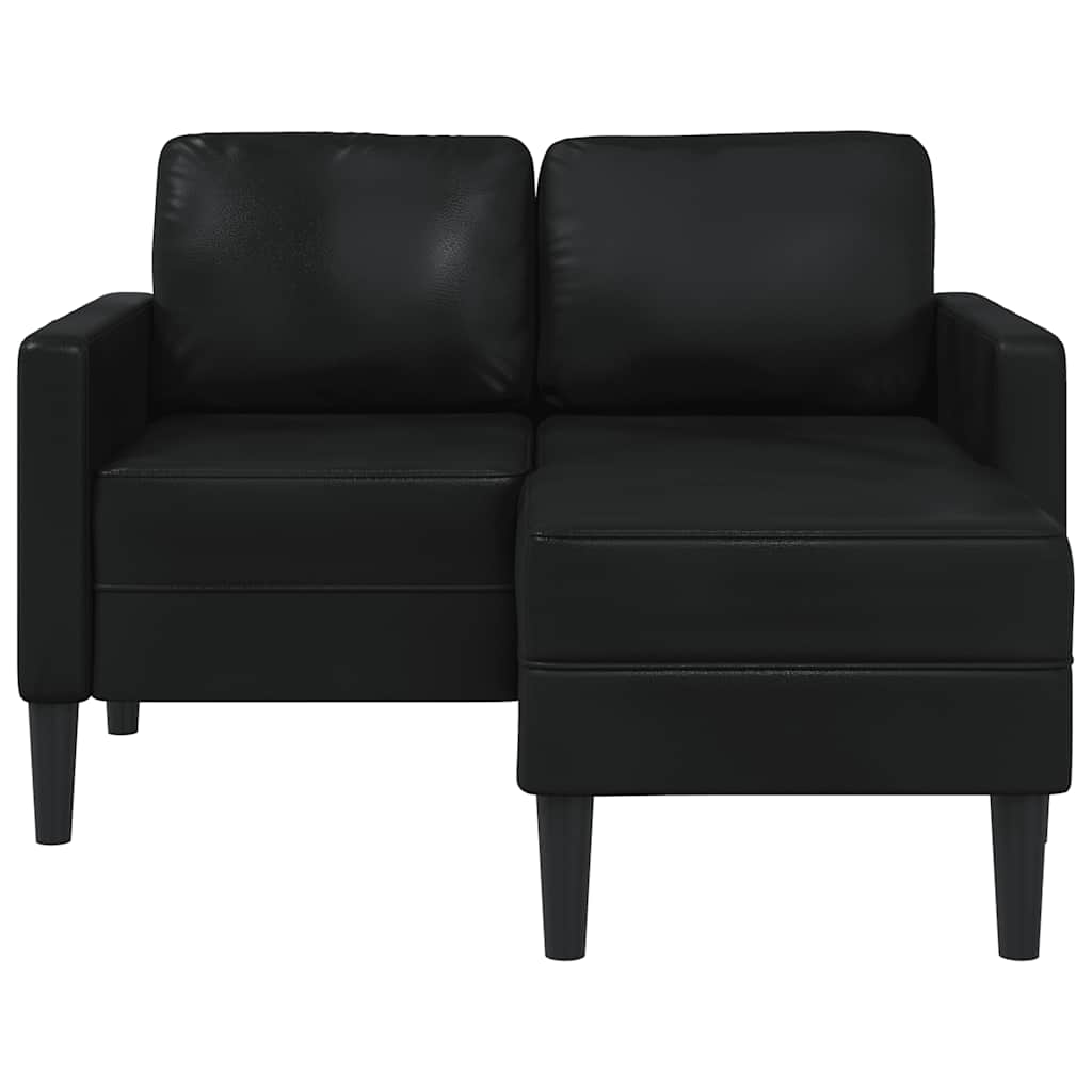 Sofá de 2 lugares com chaise em L, preto, 125 cm, couro sintético