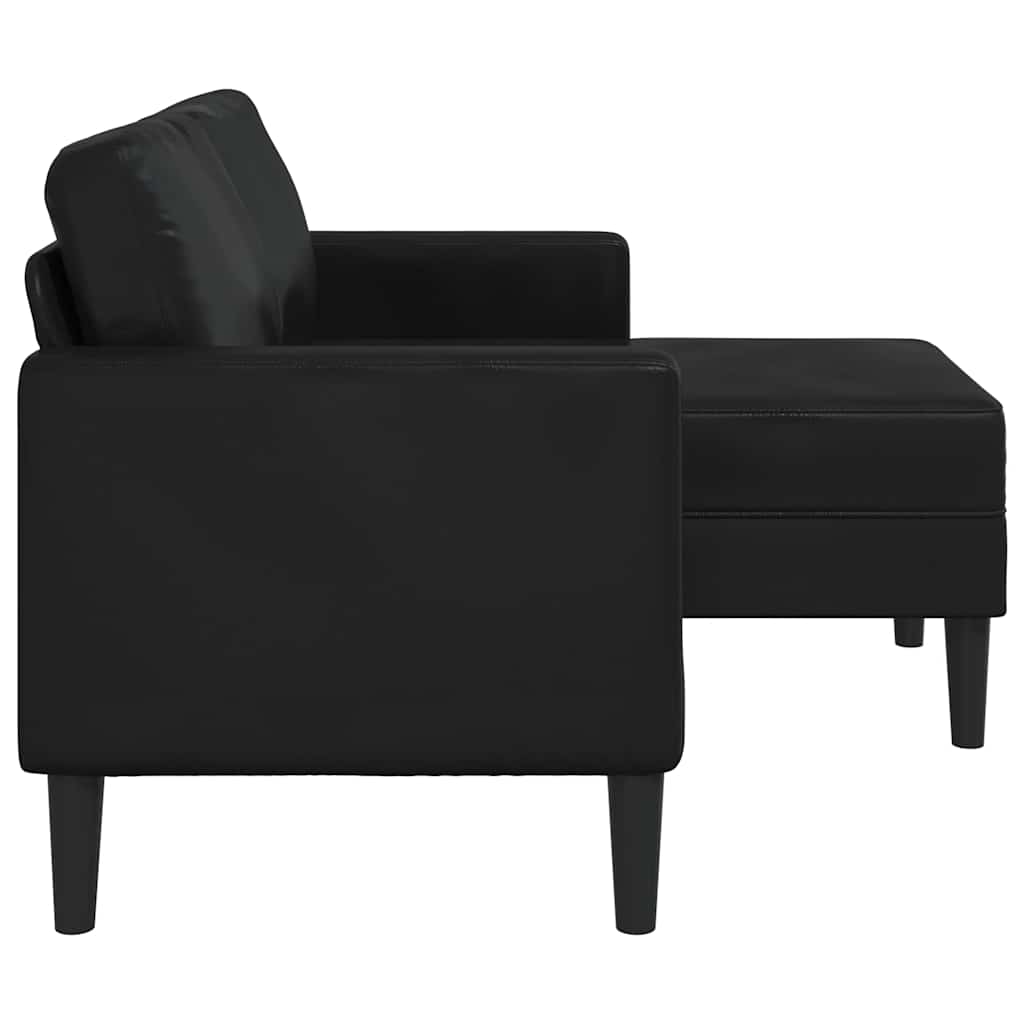 Sofá de 2 lugares com chaise em L, preto, 125 cm, couro sintético