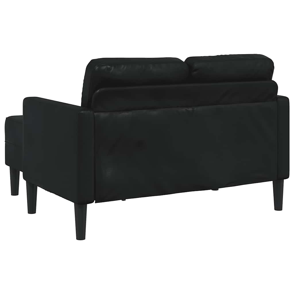 Sofá de 2 lugares com chaise em L, preto, 125 cm, couro sintético