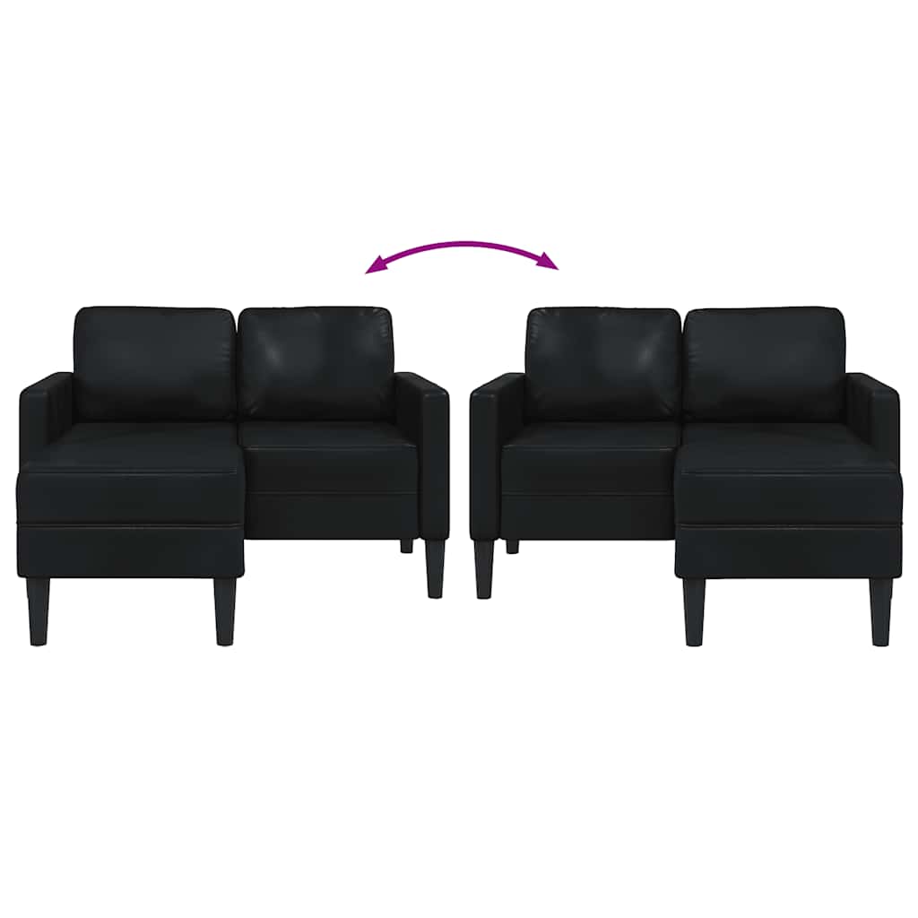 Sofá de 2 lugares com chaise em L, preto, 125 cm, couro sintético