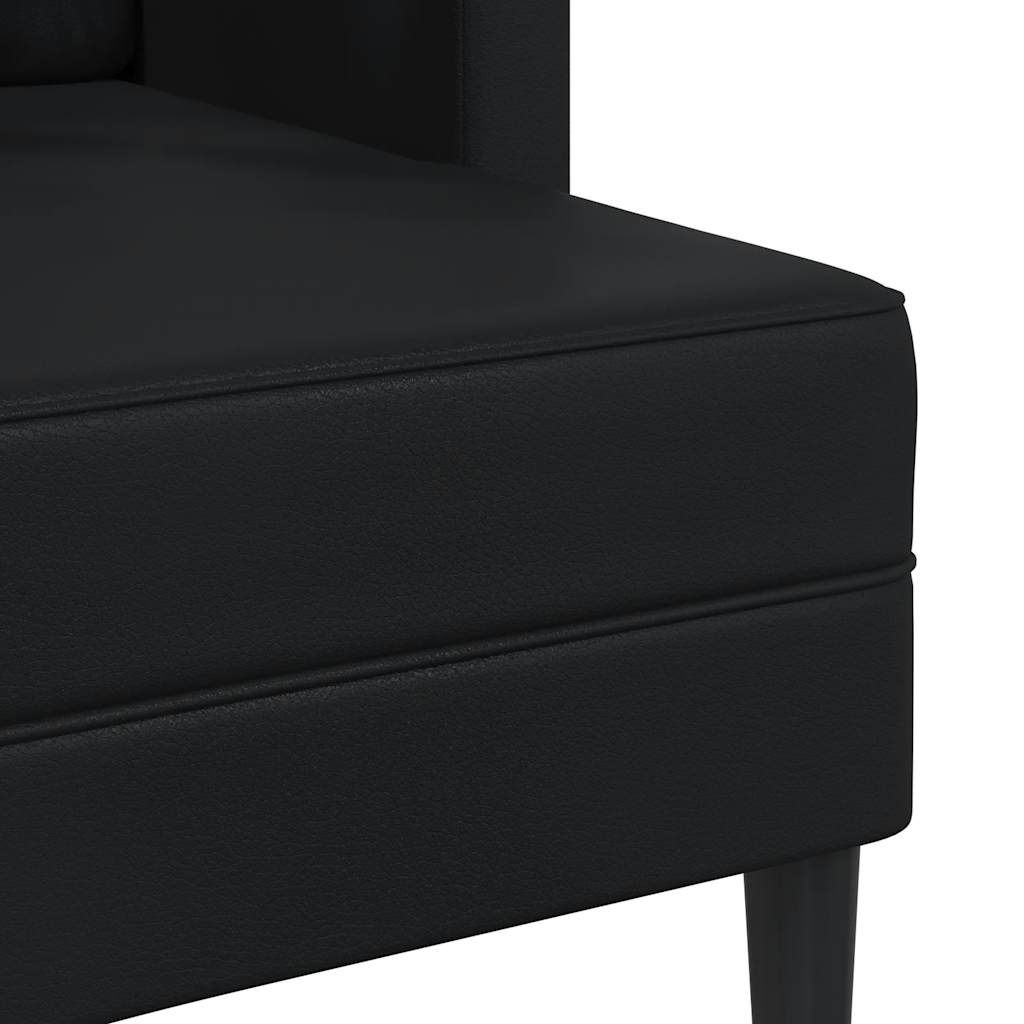Sofá de 2 lugares com chaise em L, preto, 125 cm, couro sintético