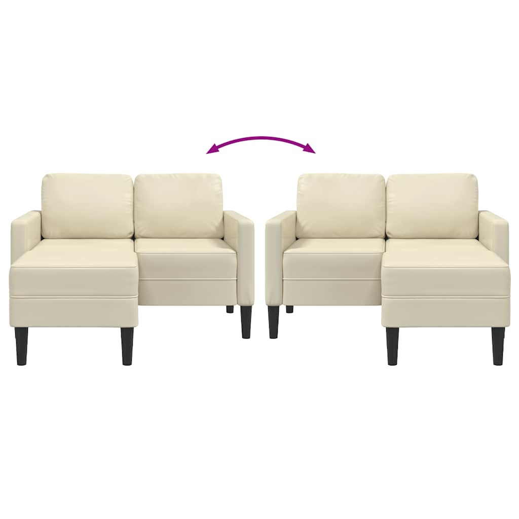 Sofá 2 lugares com Chaise em L 125 cm couro artificial creme