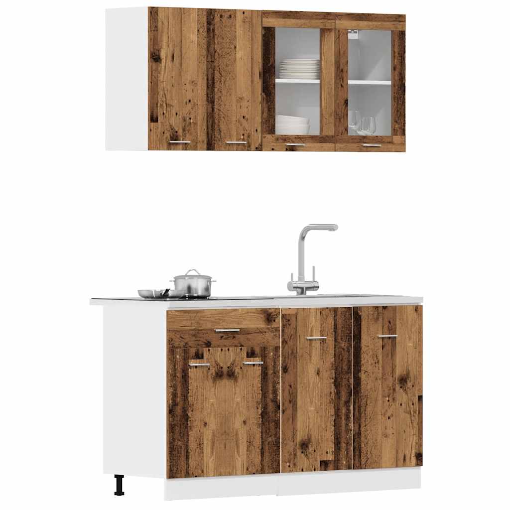 4 pcs armário de cozinha conjunto deriv. madeira Lyon madeira velha