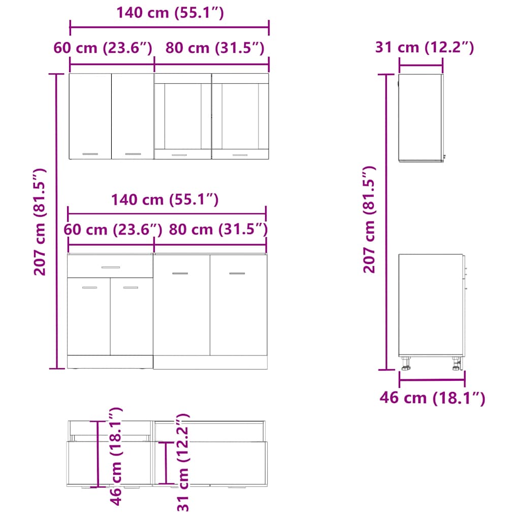 4 pcs armário de cozinha conjunto deriv. madeira Lyon madeira velha