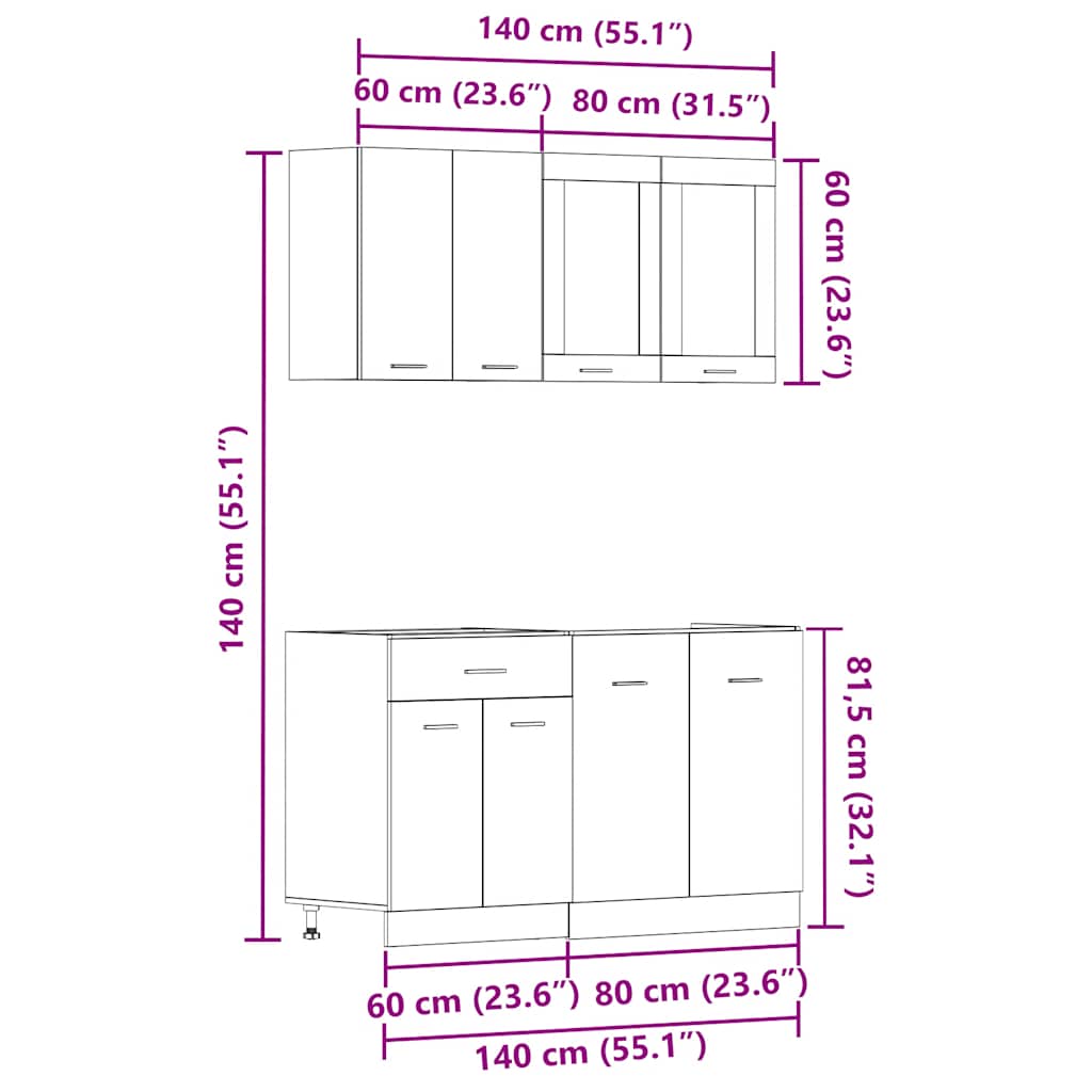 4 pcs armário de cozinha conjunto deriv. madeira Lyon madeira velha