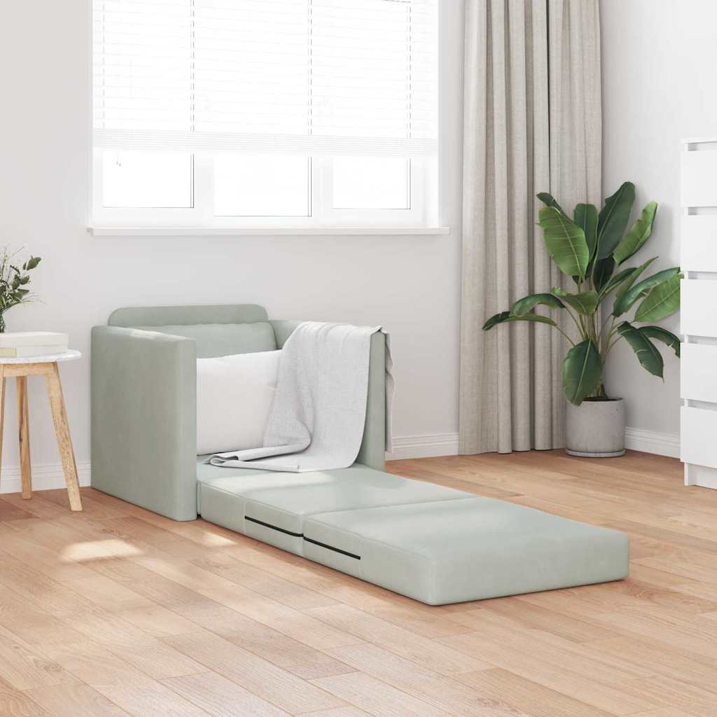 Sofá-Cama com almofada Cinzento-claro 74 x 77 x 81 cm Veludo