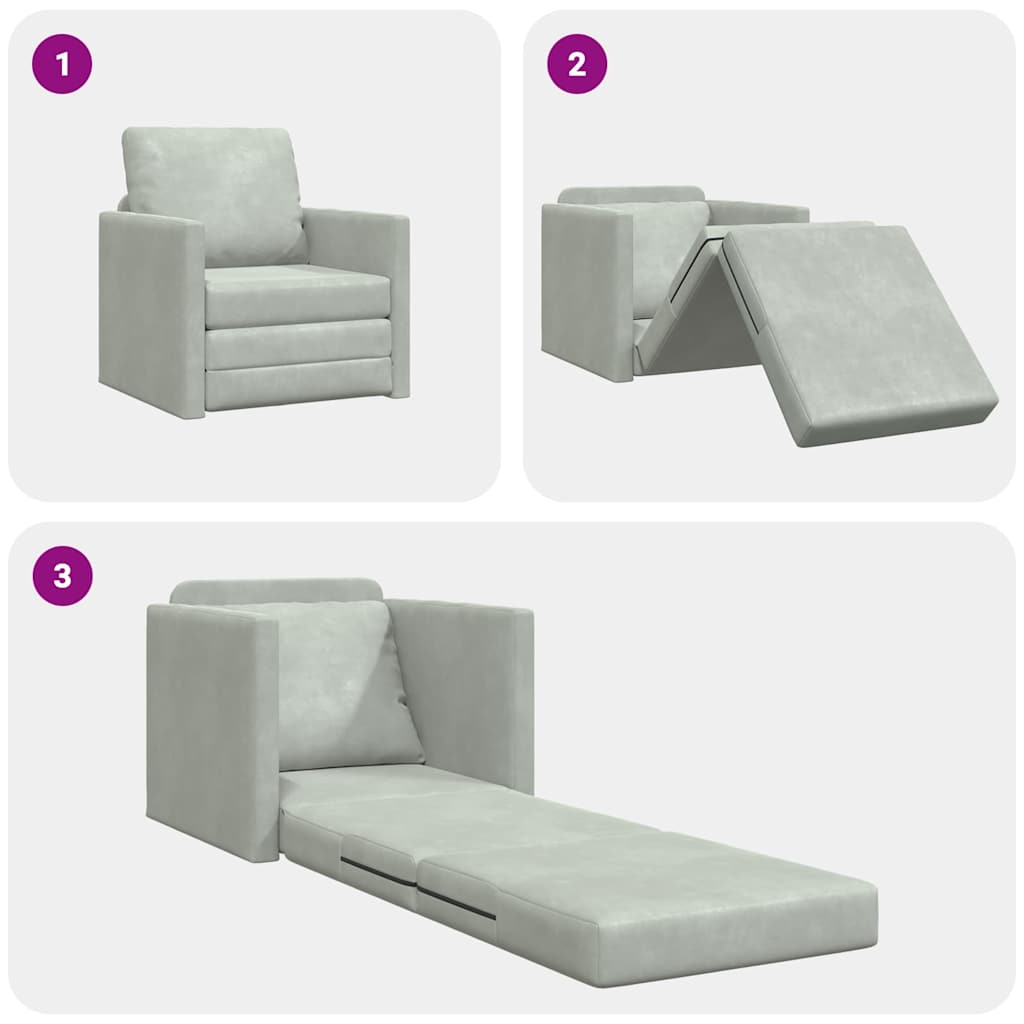 Sofá-Cama com almofada Cinzento-claro 74 x 77 x 81 cm Veludo