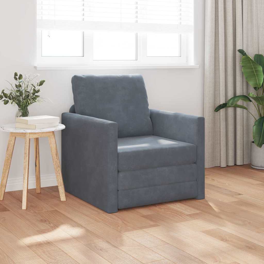 Sofá-Cama com almofada Cinzento escuro 74 x 77 x 81 cm Veludo
