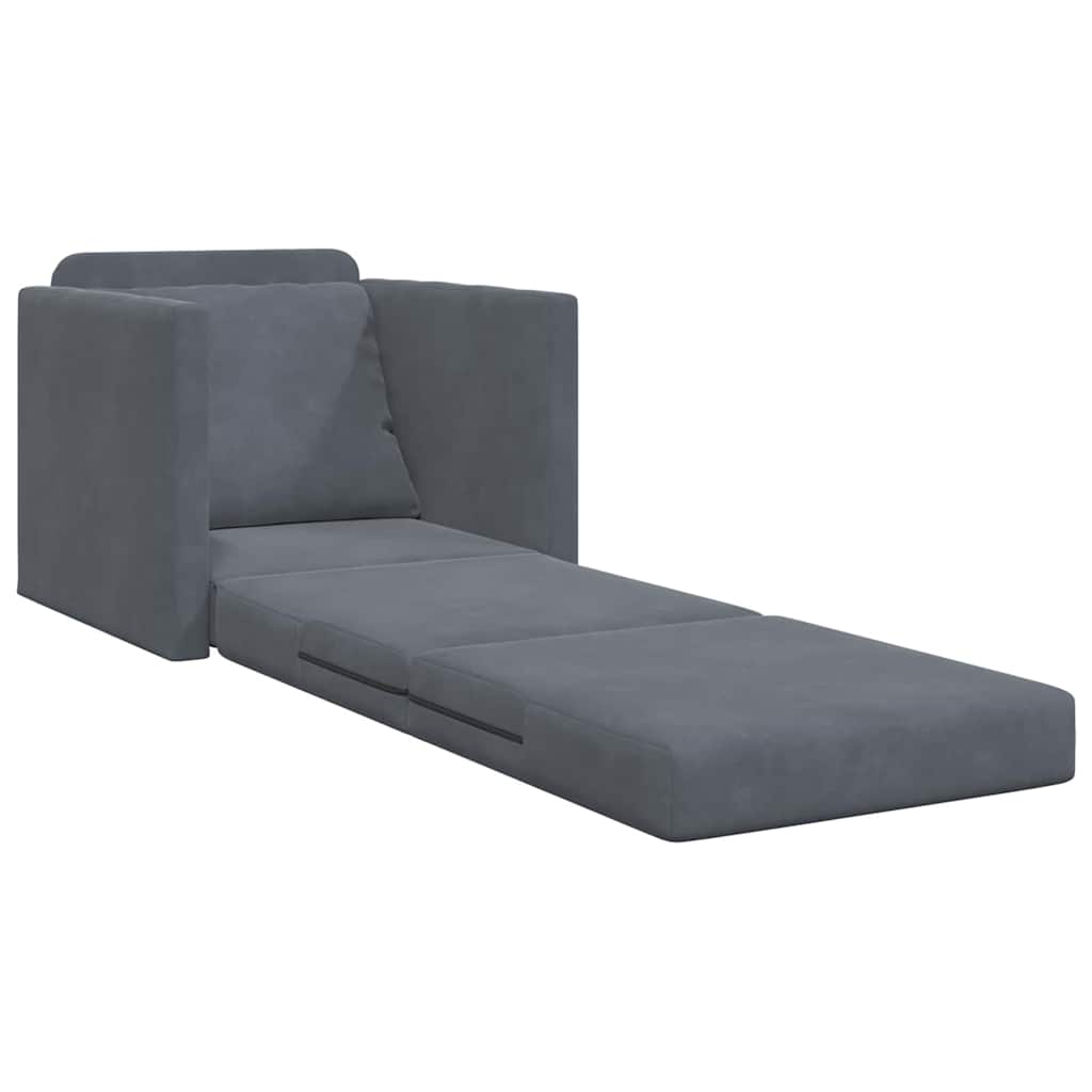 Sofá-Cama com almofada Cinzento escuro 74 x 77 x 81 cm Veludo