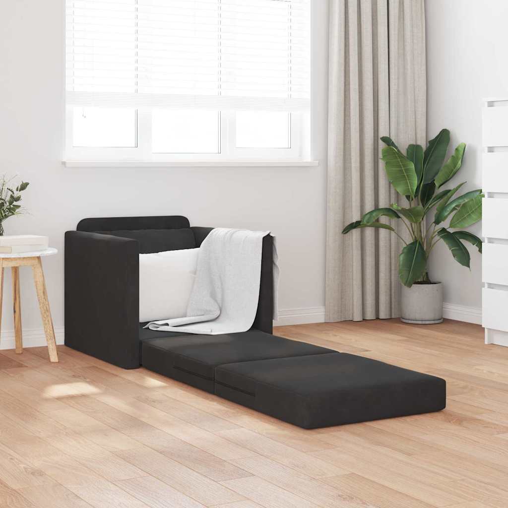 Sofá-Cama com almofada Preto 74 x 77 x 81 cm Veludo