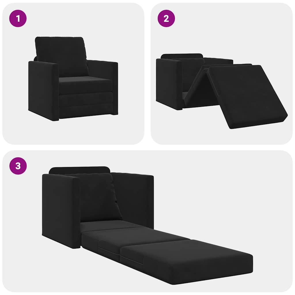 Sofá-Cama com almofada Preto 74 x 77 x 81 cm Veludo