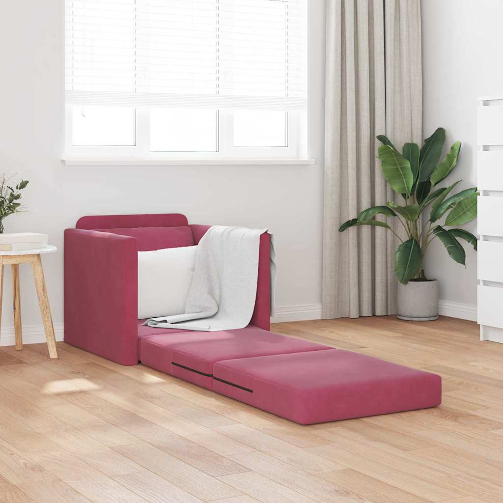 Sofá-Cama com almofada vermelho tinto 74 x 77 x 81 cm Veludo