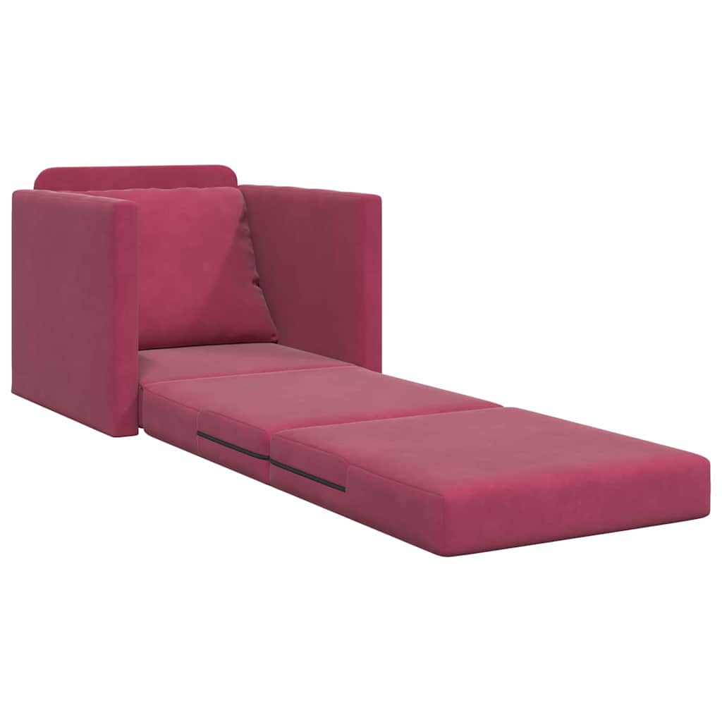 Sofá-Cama com almofada vermelho tinto 74 x 77 x 81 cm Veludo