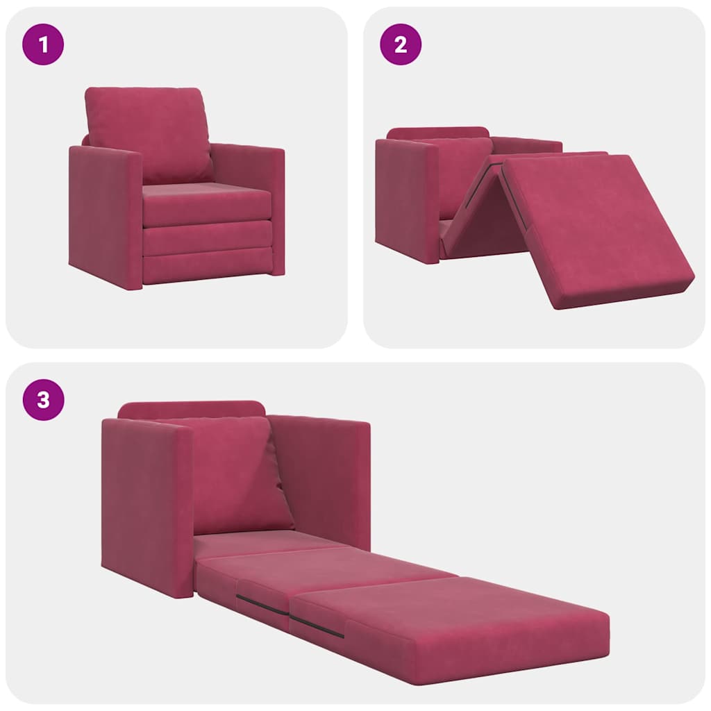 Sofá-Cama com almofada vermelho tinto 74 x 77 x 81 cm Veludo