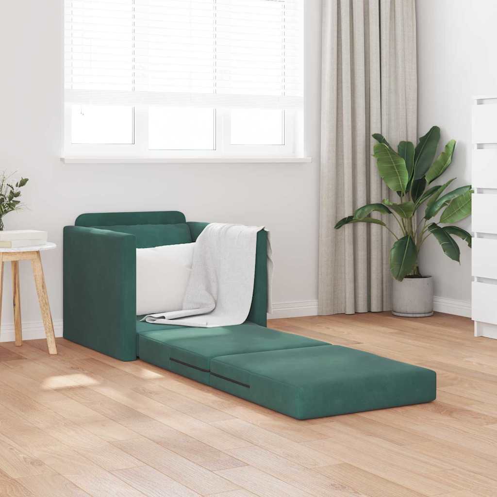 Sofá-Cama com almofada Verde-escuro 74 x 77 x 81 cm Veludo