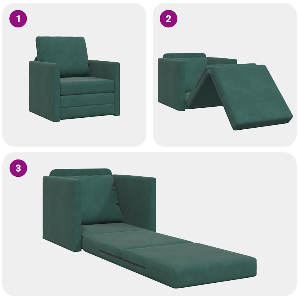 Sofá-Cama com almofada Verde-escuro 74 x 77 x 81 cm Veludo